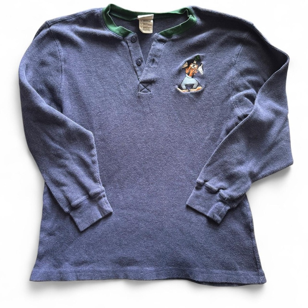 Embroidered Goofty Blue Long Sleeve Tee with Green Trim